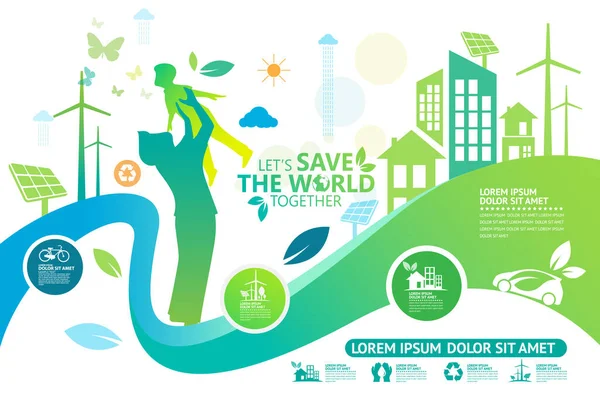 Ecología Las Ciudades Verdes Ayudan Mundo Con Concepto Ecológico Ideas — Archivo Imágenes Vectoriales