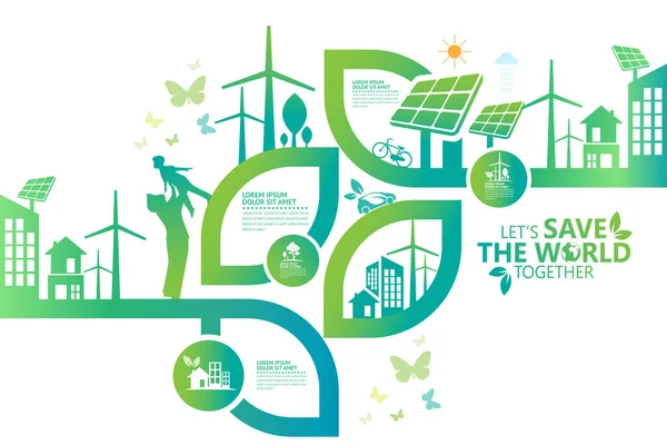 Umwelt Grüne Städte Helfen Der Welt Mit Umweltfreundlichen Konzeptideen — Stockvektor