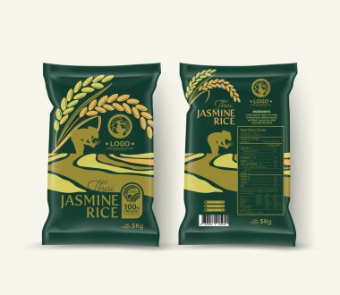 Rice Package Mockup Tayland Gıda Ürünleri, vektör illüstrasyonu
