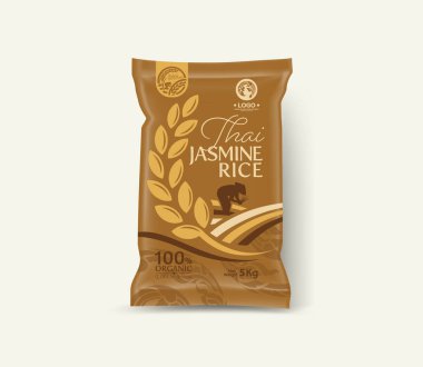 Rice Package Mockup Tayland Gıda Ürünleri, vektör illüstrasyonu