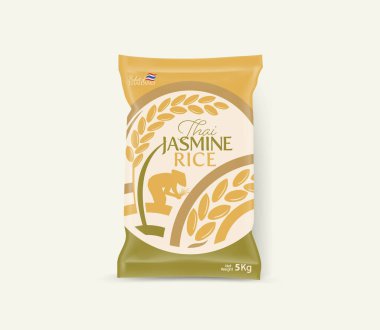 Rice Package Mockup Tayland Gıda Ürünleri, vektör illüstrasyonu
