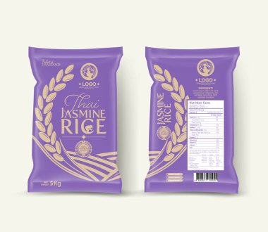 Rice Package Mockup Tayland Gıda Ürünleri, vektör illüstrasyonu