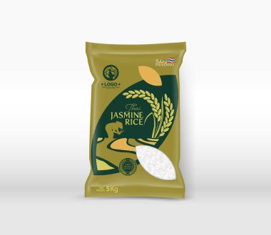 Rice Package Mockup Tayland Gıda Ürünleri, vektör illüstrasyonu