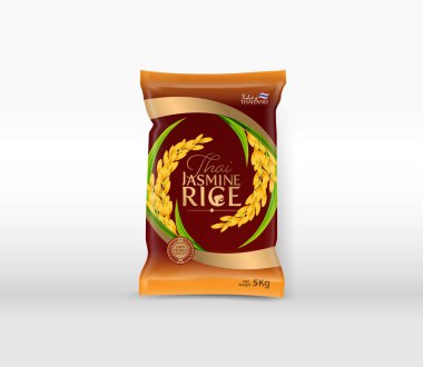 Rice Package Mockup Tayland Gıda Ürünleri, vektör illüstrasyonu