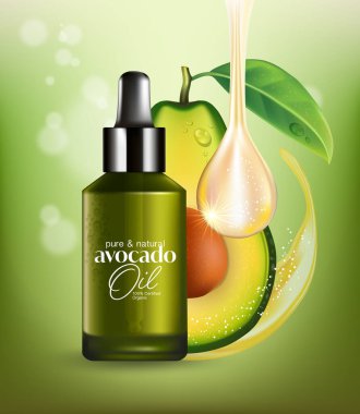 Beyaz arka planda kivi yağı olan şişe.