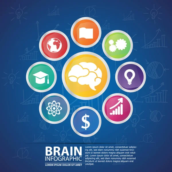 Gehirn Und Zahnräder Symbole Farbenfrohe Infografik Vektorillustration — Stockfoto