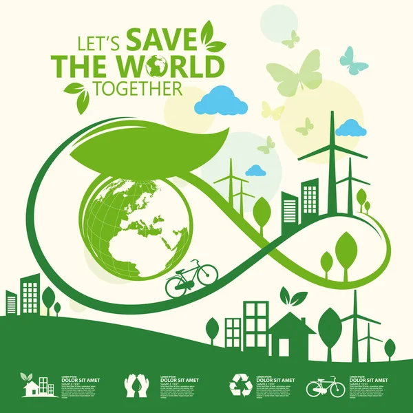 Ecologie Red Wereld Wereld Eco Groene Vector Illustratie Eps Gemakkelijk — Stockfoto