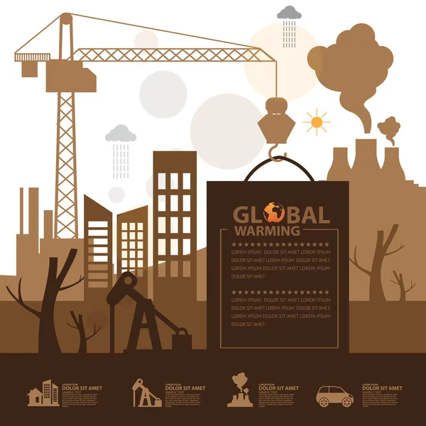 Global Warming Environmental Concept Factory Buildings Earth Globe Vector Illustration — Stock Photo, Image