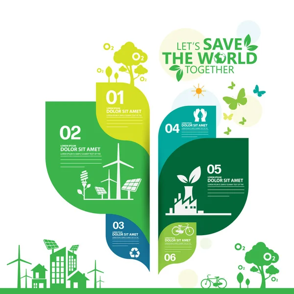 Векторна Ілюстрація Екологічної Концепції Дня Текстом Світовою Картою Еко Зеленим — стокове фото
