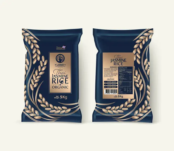 Rice Package Mockup Tayland Gıda Ürünleri, vektör illüstrasyonu