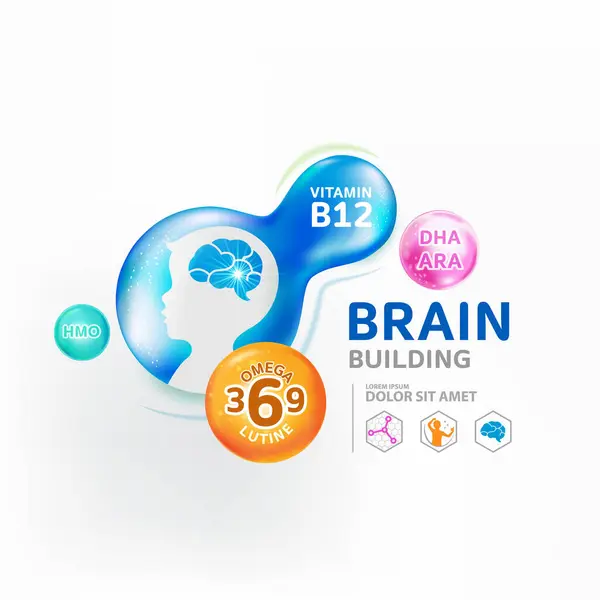 Omega 3儿童大脑培养产品维生素 矢量图形