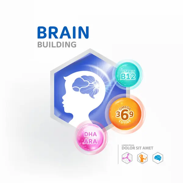 Çocuklar Için Beyin Geliştirme Ürünü Omega Vitaminleri Vektör Grafikler