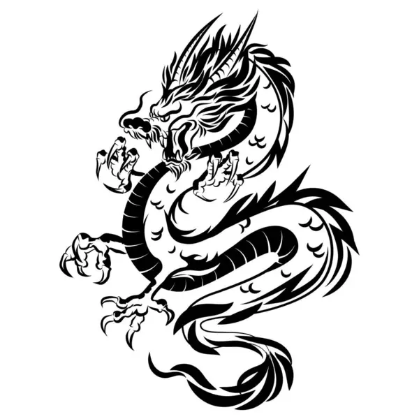 Παραδοσιακά Κόκκινο Κινέζικο Δράκος Για Σχεδιασμό Τατουάζ Κινεζική Νέο Έτος Διάνυσμα Αρχείου