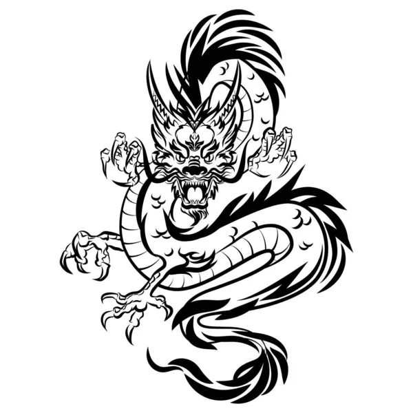 Παραδοσιακά Κόκκινο Κινέζικο Δράκος Για Σχεδιασμό Τατουάζ Κινεζική Νέο Έτος Διάνυσμα Αρχείου