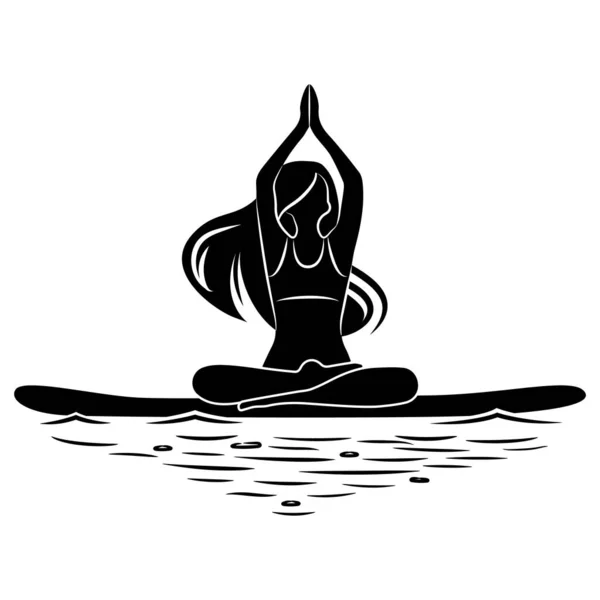 Sup Surfing Vector Illustration Young Woman Practicing Asanas Supboard White Royalty Free Stock Vectors