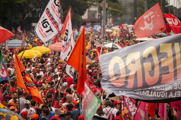 Paulo 2022 Lula Alckmin Haddadは4月の行進に参加しました パウリスタ 今週土曜日の午後 と元ウルグアイ大統領ジョス ムヒカの特別参加 — ストック写真