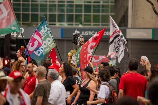 Tehát Paulo 2022 Lula Alckmin Haddad Részt Vesz Egy Felvonuláson — Stock Fotó