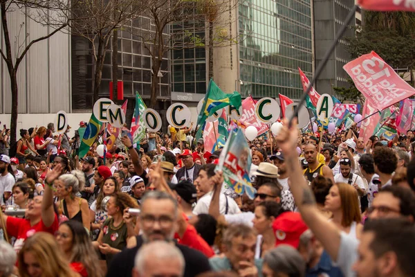 Tehát Paulo 2022Lula Alckmin Haddad Részt Vesz Egy Felvonuláson Paulista — Stock Fotó