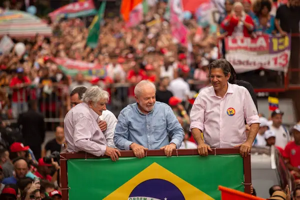 Paulo 2022 Lula Alckmin Haddad Uczestniczą Marszu Paulista Sobotę Południu — Zdjęcie stockowe