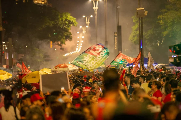 Paulo 2022A Crowd Voters Gathered Avenida Paulista Sunday Night Celebrate — Stock Photo, Image