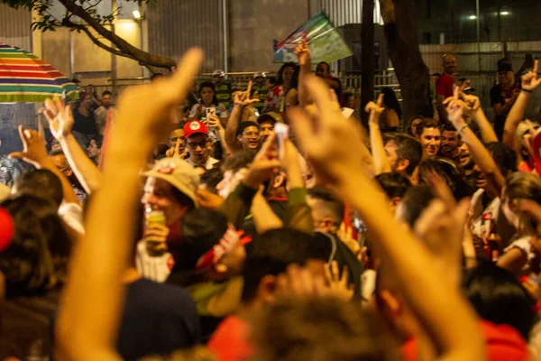 Paulo 2022A Crowd Voters Gathered Avenida Paulista Sunday Night Celebrate — Stock Photo, Image
