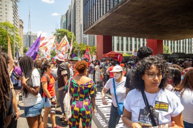 PAULO BRAZIL, NOVEMBER 20, 2022, 19. Siyahi Bilinç Günü Yürüyüşü, bu yılın teması olarak Brezilya ve Paulo 'nun Demokrasi ve Irkçılık Olmadan. 