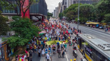 SO PAULO BRAZIL, NOVEMBER 20, 2022, aerial view of the 19th March for the Day of Black Consciousness gathered at Masp for the demonstration that this year had as its theme For a Brazil and So Paulo with Democracy and Without Racism.  clipart