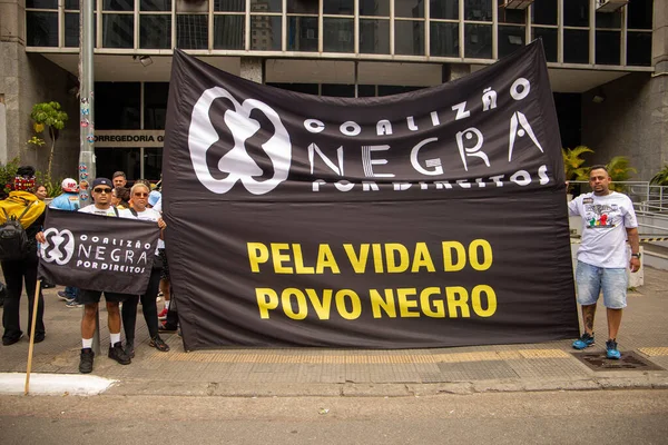 SO PAULO BRAZIL, NOVEMBER 20, 2022, the 19th Black Consciousness Day March gathered at Masp for the demonstration that this year had as its theme For a Brazil and So Paulo with Democracy and Without Racism.