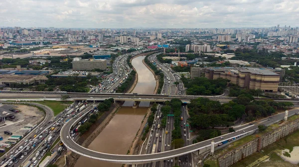 stock image BRAZIL SAO PAULO NOVEMBER 24, 2022 Aerial view of traffic on Marginal Tiet near Ponte dos Bandeiras