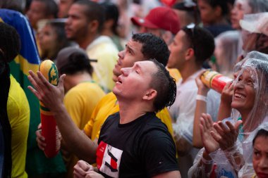 PAULO SP, NOVEMBER 28, 2022 FIFA Fan Festivali, Vale do Anhangaba, Orta Bölgesi, Brezilya ve İsviçre arasında bu pazartesi öğleden sonra Katar 'da oynanan 2022 Dünya Kupası sırasında,. 