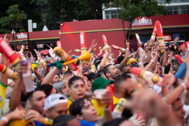 PAULO SP, NOVEMBER 28, 2022 FIFA Fan Festivali, Vale do Anhangaba, Orta Bölgesi, Brezilya ve İsviçre arasında bu pazartesi öğleden sonra Katar 'da oynanan 2022 Dünya Kupası sırasında,. 