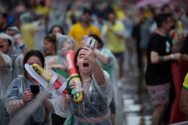 PAULO SP, NOVEMBER 28, 2022 FIFA Fan Festivali, Vale do Anhangaba, Orta Bölgesi, Brezilya ve İsviçre arasında bu pazartesi öğleden sonra Katar 'da oynanan 2022 Dünya Kupası sırasında,. 