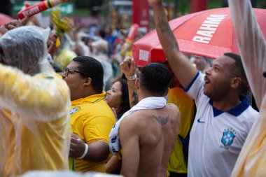 PAULO SP, NOVEMBER 28, 2022 FIFA Fan Festivali, Vale do Anhangaba, Orta Bölgesi, Brezilya ve İsviçre arasında bu pazartesi öğleden sonra Katar 'da oynanan 2022 Dünya Kupası sırasında,. 