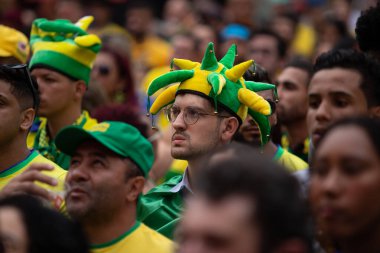PAULO SP, NOVEMBER 28, 2022 FIFA Fan Festivali, Vale do Anhangaba, Orta Bölgesi, Brezilya ve İsviçre arasında bu pazartesi öğleden sonra Katar 'da oynanan 2022 Dünya Kupası sırasında,. 