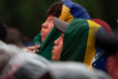 PAULO SP, NOVEMBER 28, 2022 FIFA Fan Festivali, Vale do Anhangaba, Orta Bölgesi, Brezilya ve İsviçre arasında bu pazartesi öğleden sonra Katar 'da oynanan 2022 Dünya Kupası sırasında,. 