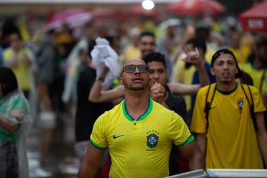 PAULO SP, NOVEMBER 28, 2022 FIFA Fan Festivali, Vale do Anhangaba, Orta Bölgesi, Brezilya ve İsviçre arasında bu pazartesi öğleden sonra Katar 'da oynanan 2022 Dünya Kupası sırasında,. 