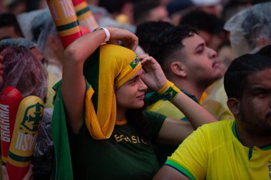 PAULO SP, NOVEMBER 28, 2022 FIFA Fan Festivali, Vale do Anhangaba, Orta Bölgesi, Brezilya ve İsviçre arasında bu pazartesi öğleden sonra Katar 'da oynanan 2022 Dünya Kupası sırasında,. 