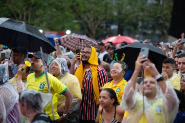PAULO SP, NOVEMBER 28, 2022 FIFA Fan Festivali, Vale do Anhangaba, Orta Bölgesi, Brezilya ve İsviçre arasında bu pazartesi öğleden sonra Katar 'da oynanan 2022 Dünya Kupası sırasında,. 