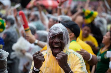 PAULO SP, NOVEMBER 28, 2022 FIFA Fan Festivali, Vale do Anhangaba, Orta Bölgesi, Brezilya ve İsviçre arasında bu pazartesi öğleden sonra Katar 'da oynanan 2022 Dünya Kupası sırasında,. 