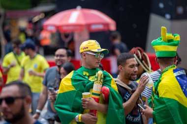 PAULO SP, NOVEMBER 28, 2022 FIFA Fan Festivali, Vale do Anhangaba, Orta Bölgesi, Brezilya ve İsviçre arasında bu pazartesi öğleden sonra Katar 'da oynanan 2022 Dünya Kupası sırasında,. 