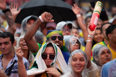 PAULO SP, NOVEMBER 28, 2022 FIFA Fan Festivali, Vale do Anhangaba, Orta Bölgesi, Brezilya ve İsviçre arasında bu pazartesi öğleden sonra Katar 'da oynanan 2022 Dünya Kupası sırasında,. 