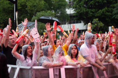 PAULO SP, NOVEMBER 28, 2022 FIFA Fan Festivali, Vale do Anhangaba, Orta Bölgesi, Brezilya ve İsviçre arasında bu pazartesi öğleden sonra Katar 'da oynanan 2022 Dünya Kupası sırasında,. 