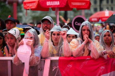 PAULO SP, NOVEMBER 28, 2022 FIFA Fan Festivali, Vale do Anhangaba, Orta Bölgesi, Brezilya ve İsviçre arasında bu pazartesi öğleden sonra Katar 'da oynanan 2022 Dünya Kupası sırasında,. 