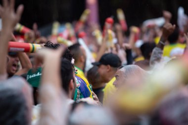 PAULO SP, NOVEMBER 28, 2022 FIFA Fan Festivali, Vale do Anhangaba, Orta Bölgesi, Brezilya ve İsviçre arasında bu pazartesi öğleden sonra Katar 'da oynanan 2022 Dünya Kupası sırasında,. 
