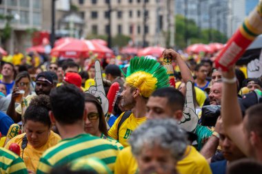 PAULO SP, NOVEMBER 28, 2022 FIFA Fan Festivali, Vale do Anhangaba, Orta Bölgesi, Brezilya ve İsviçre arasında bu pazartesi öğleden sonra Katar 'da oynanan 2022 Dünya Kupası sırasında,. 