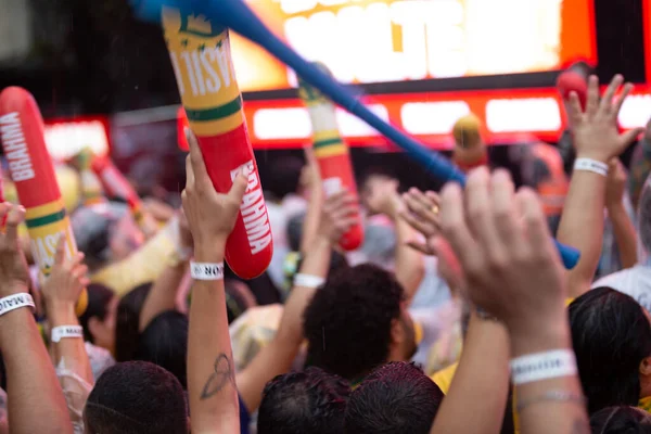 PAULO SP, NOVEMBER 28, 2022 FIFA Fan Festivali, Vale do Anhangaba, Orta Bölgesi, Brezilya ve İsviçre arasında bu pazartesi öğleden sonra Katar 'da oynanan 2022 Dünya Kupası sırasında,. 