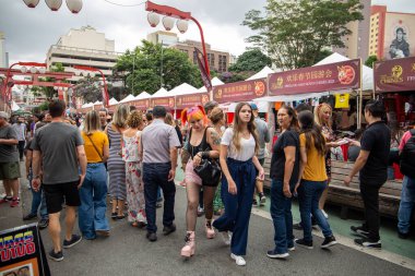 Aerial view, drone photography of the Liberdade neighborhood on Chinese New Year's Day