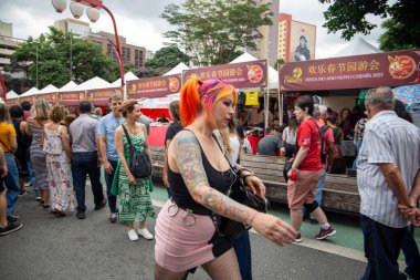 Aerial view, drone photography of the Liberdade neighborhood on Chinese New Year's Day
