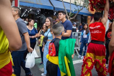 Aerial view, drone photography of the Liberdade neighborhood on Chinese New Year's Day
