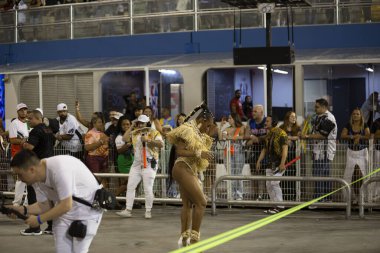 Paulo - 21 Ocak 2024: So Paulo karnavalının samba okulları Pazar gecesi Sambadrome 'da teknik prova yaptılar (21 Ocak)).